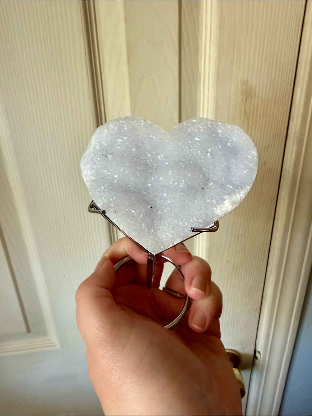 Natural Crystal Blue Lace Agate Druzy Heart with Stand.